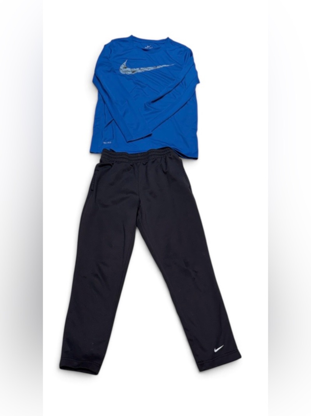 Nike Kids' Blue Long-Sleeve Top & Black Athletic Bottoms Set size large